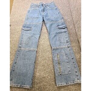 Edikted Jeans Womens XS Size 2 Wide Leg Zipper Pocket